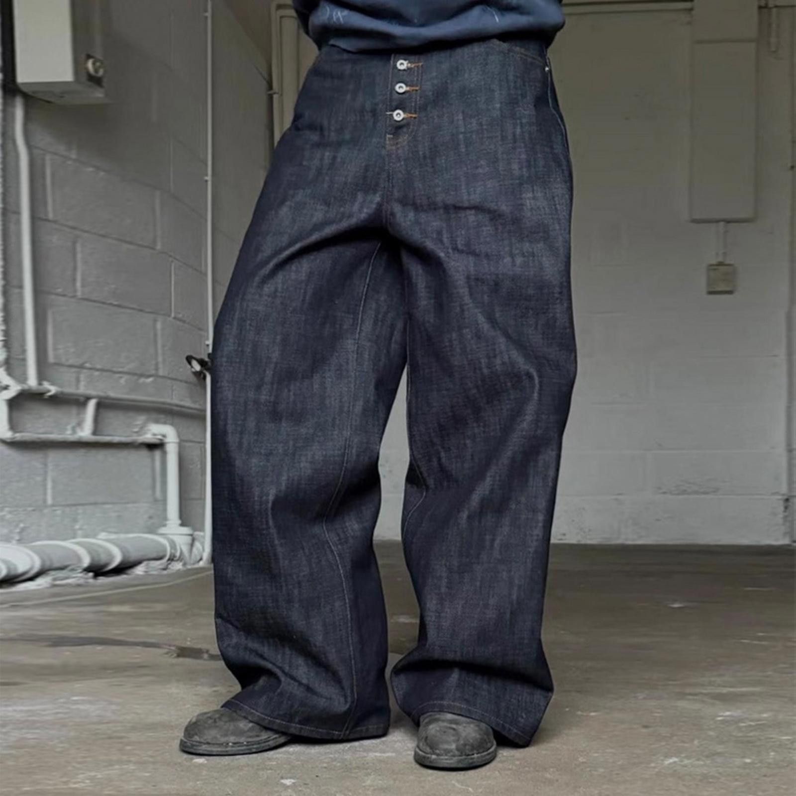 Jean Wide Leg Raw Denim Jeans, Loose Fit Button Fly Jeans Size US 30 / EU 46 - 3 Thumbnail