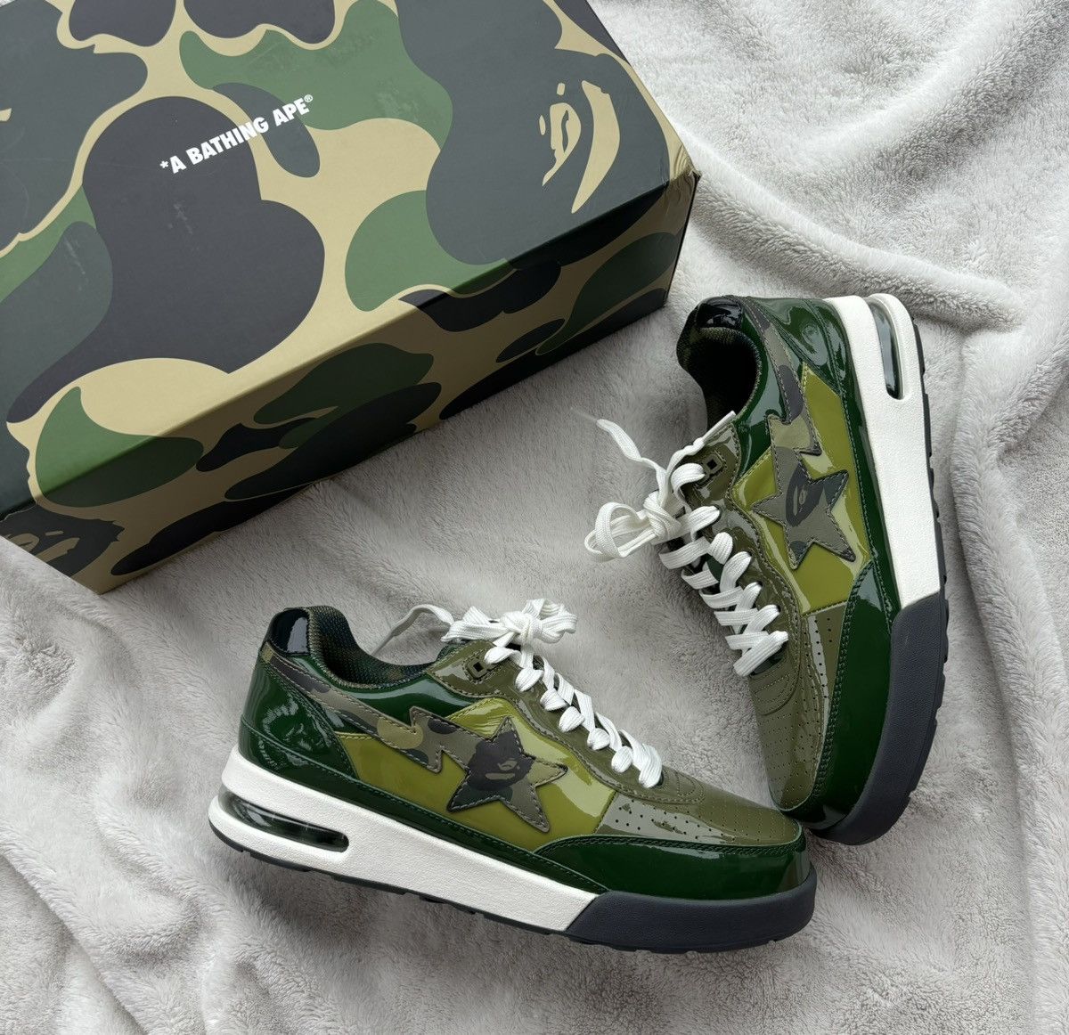 Bape Road Sta Green/Camo Patent Leather Sneakers