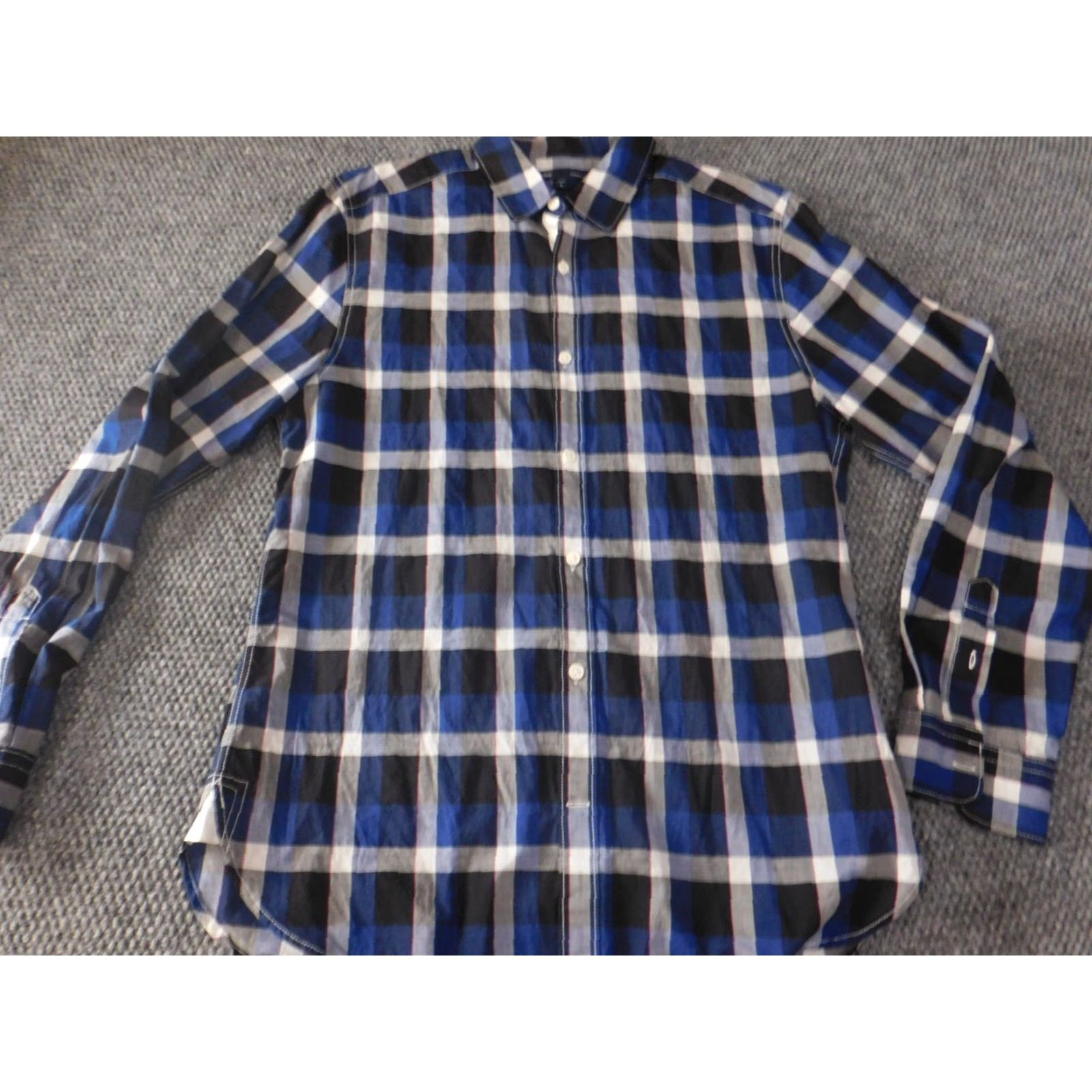 Gap Gap Mens Shirt Medium Blue Button-Up Classic Plaid Knit Cotton Regular Slimming Size US M / EU 48-50 / 2 - 2 Thumbnail