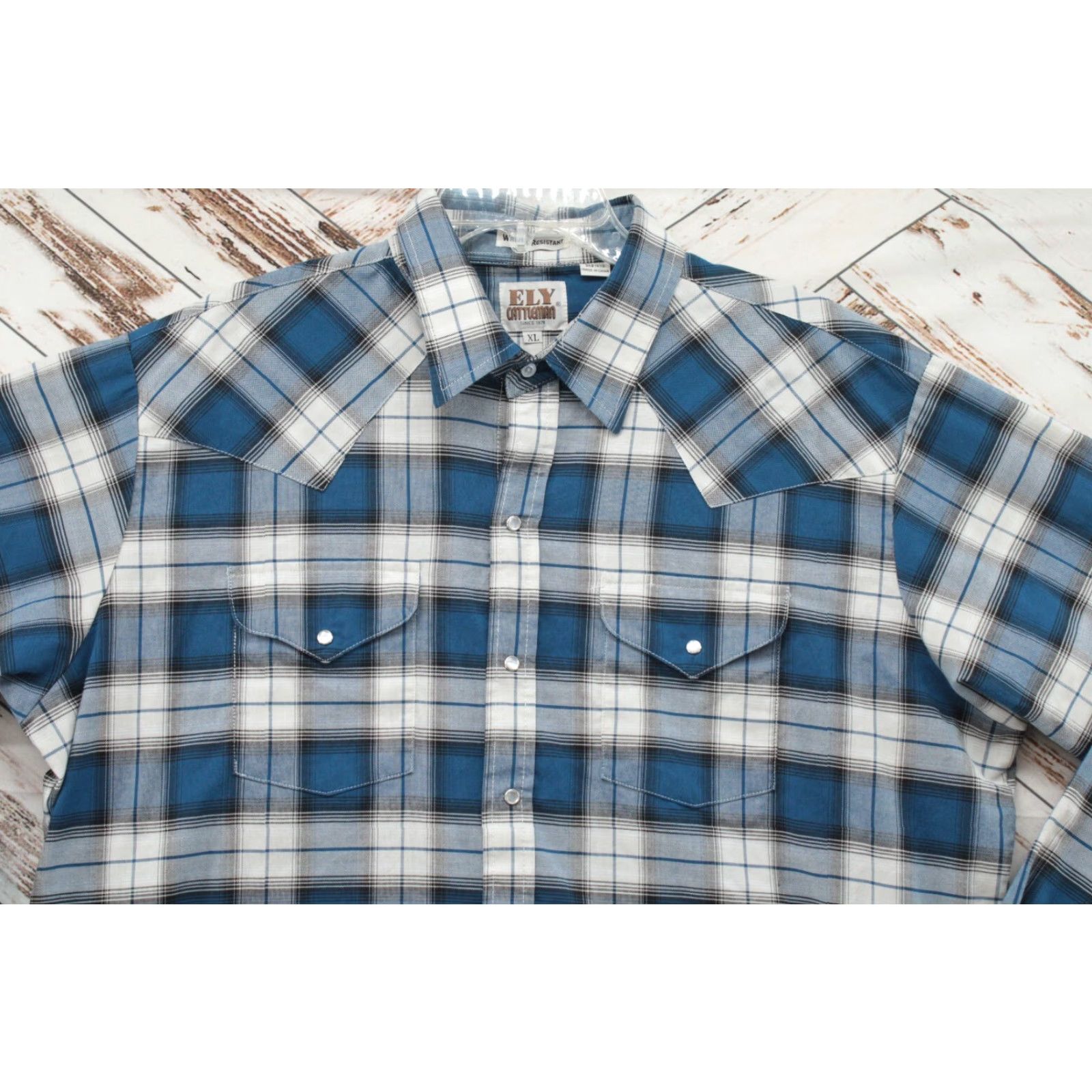Vintage VTG Ely Cattleman Shirt Mens XL Blue White Plaid Western Pearl Snap Barrell Cuff Size US XL / EU 56 / 4 - 3 Thumbnail