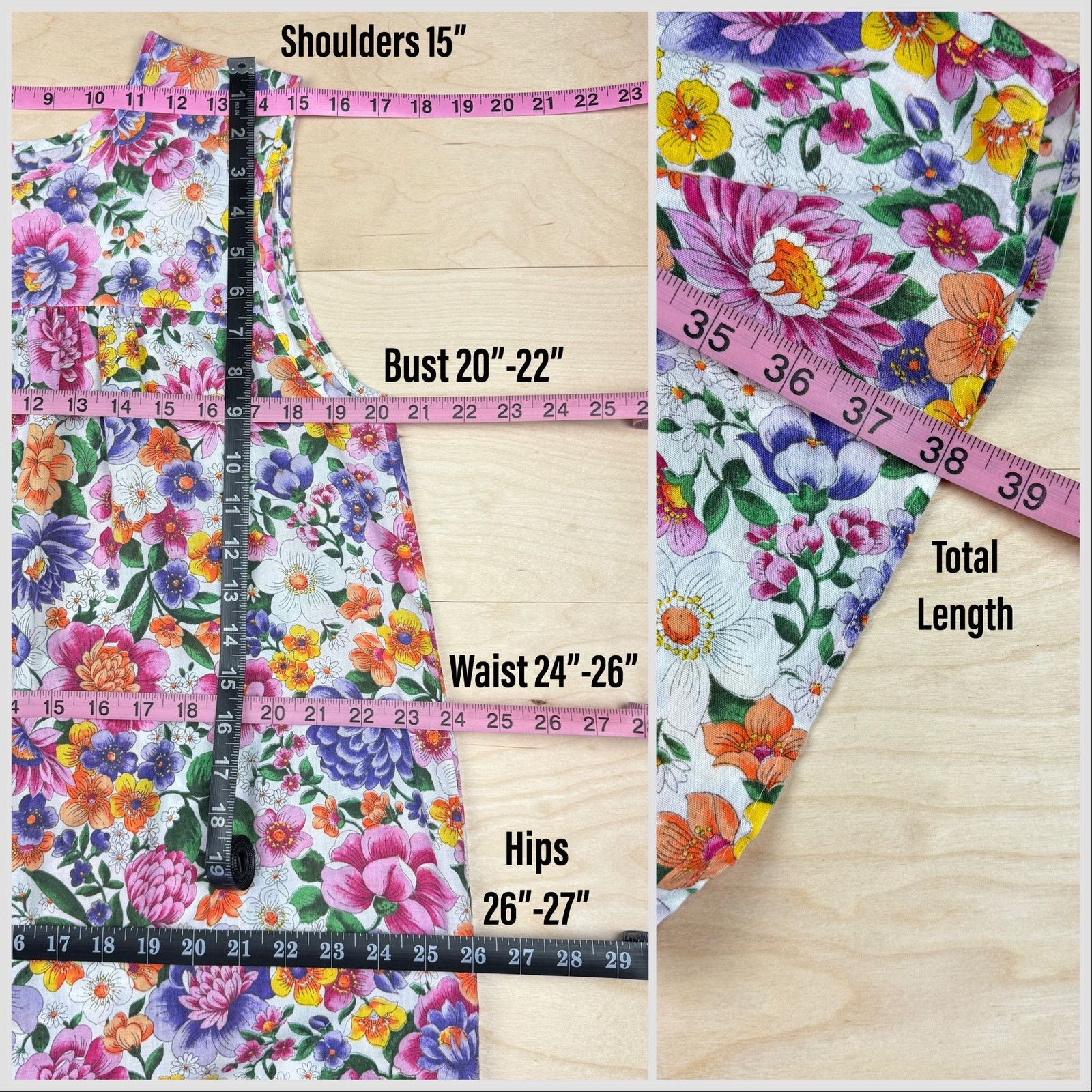 Vintage Vintage 1980s Spring Floral Sleeveless House Dress Size M / US 6-8 / IT 42-44 - 5 Thumbnail
