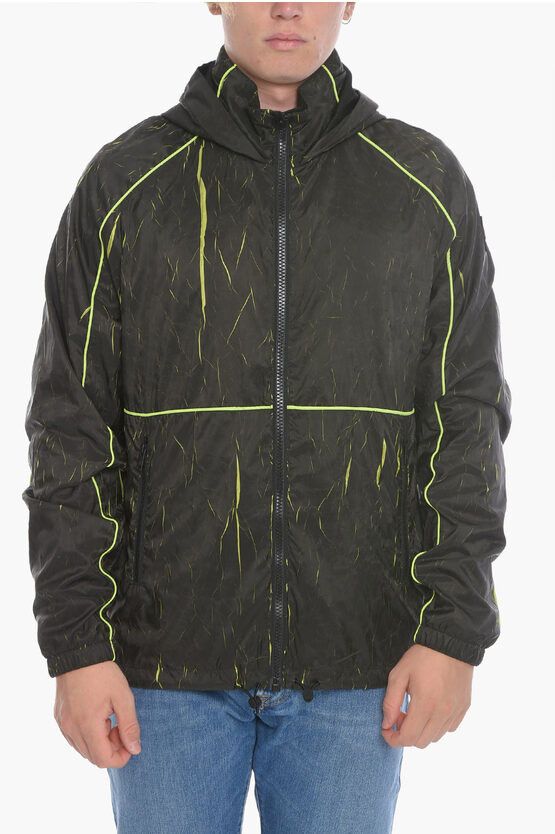 image of Moose Knuckles Davenport Turtleneck Windbreaker Jacket With Striped Detail in Green, Men's (Size XL