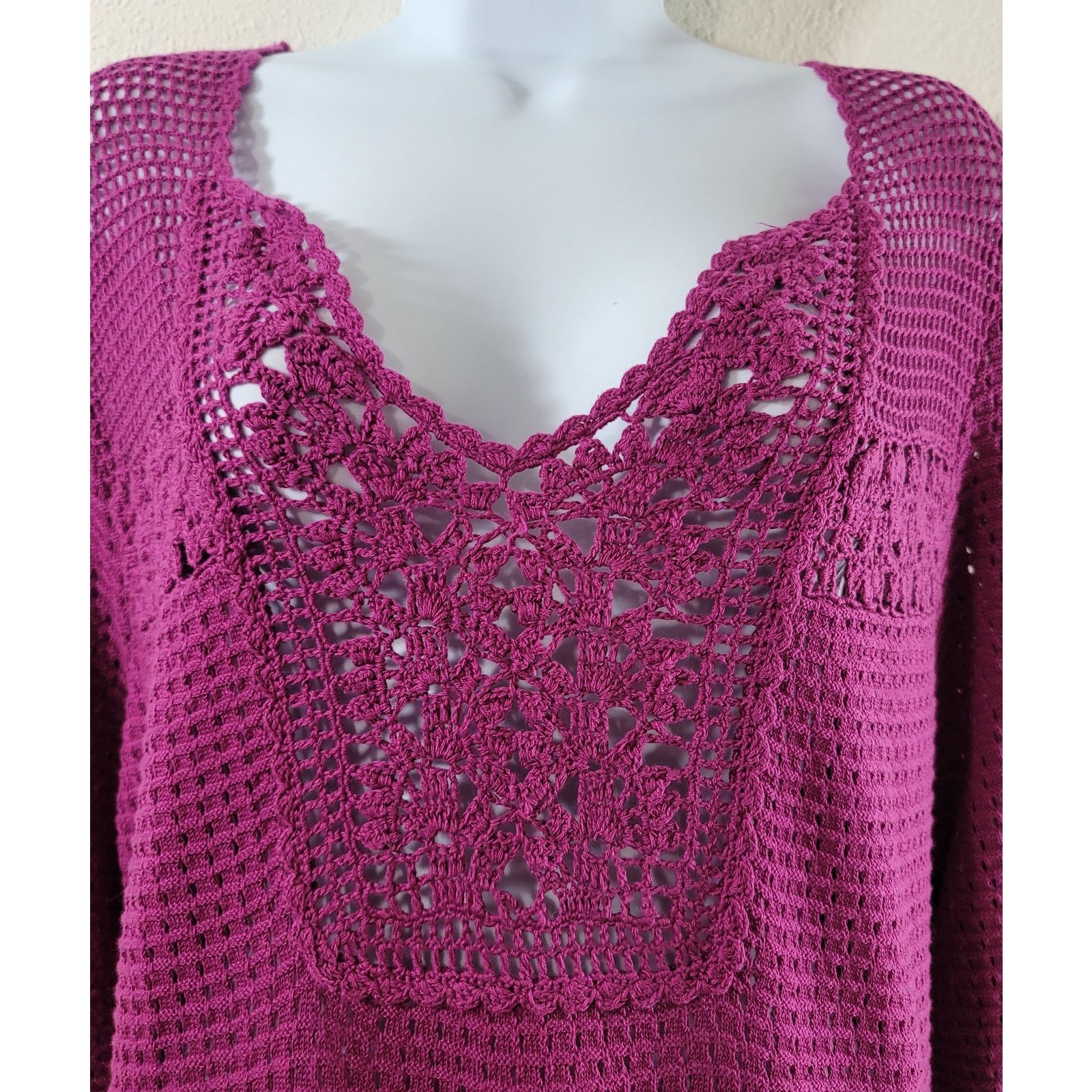 Other Roaman's Purple Open Knit V Neck Top 1X Plus Lightweight Size XXL / US 16-18 / IT 52-54 - 7 Thumbnail
