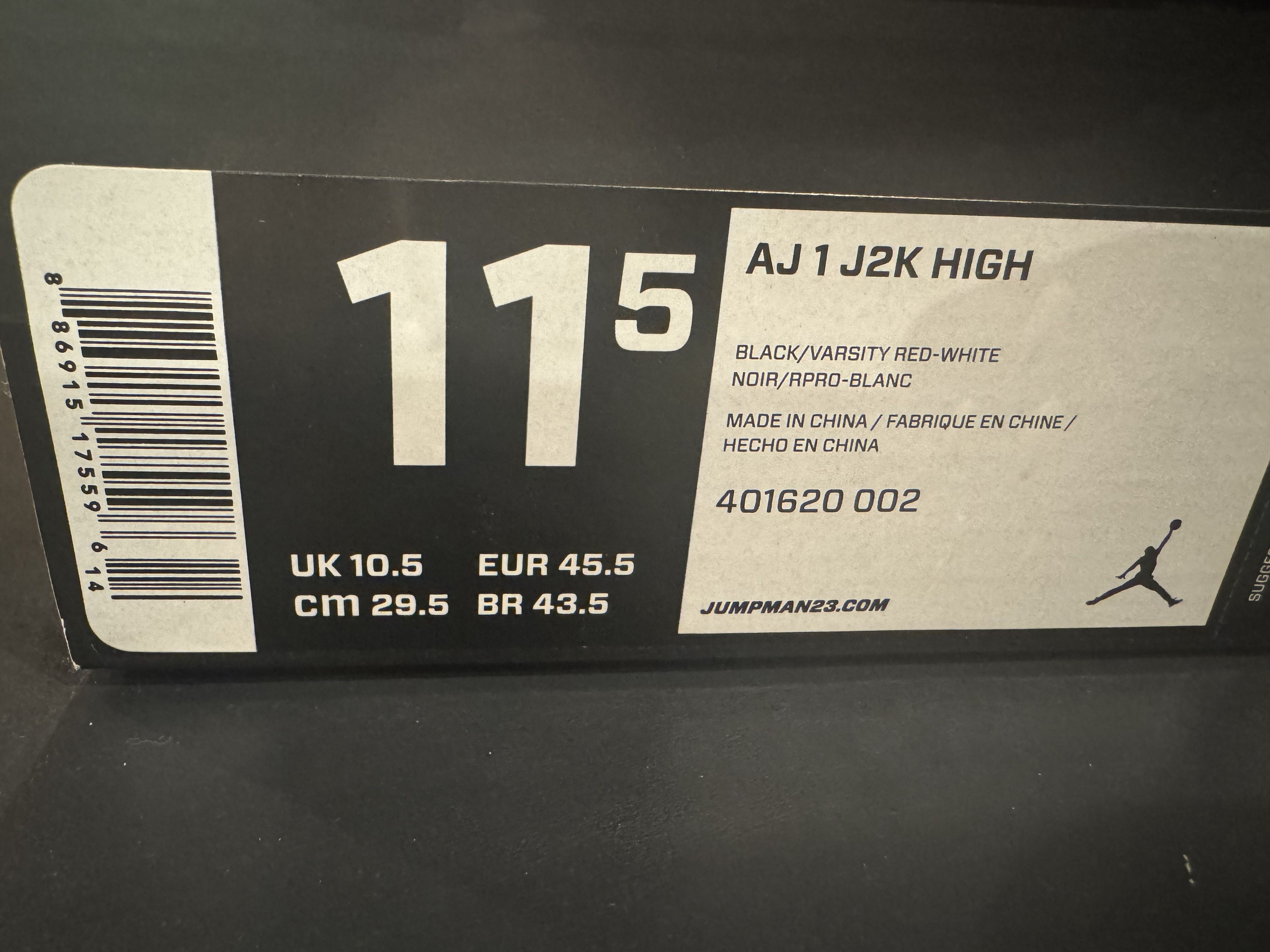 Jordan Brand 11.5 Air Jordan 1 J2K Black Varsity Red Patchwork OG 4 7 11 Size US 11.5 / EU 44-45 - 7 Thumbnail