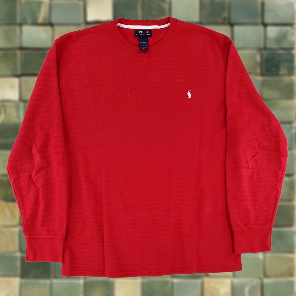 Polo Ralph Lauren Polo Ralph Lauren Long Sleeve Shirt Red Mens XXL Thermal Waffle Knit Shirt Size US XXL / EU 58 / 5 - 1 Thumbnail