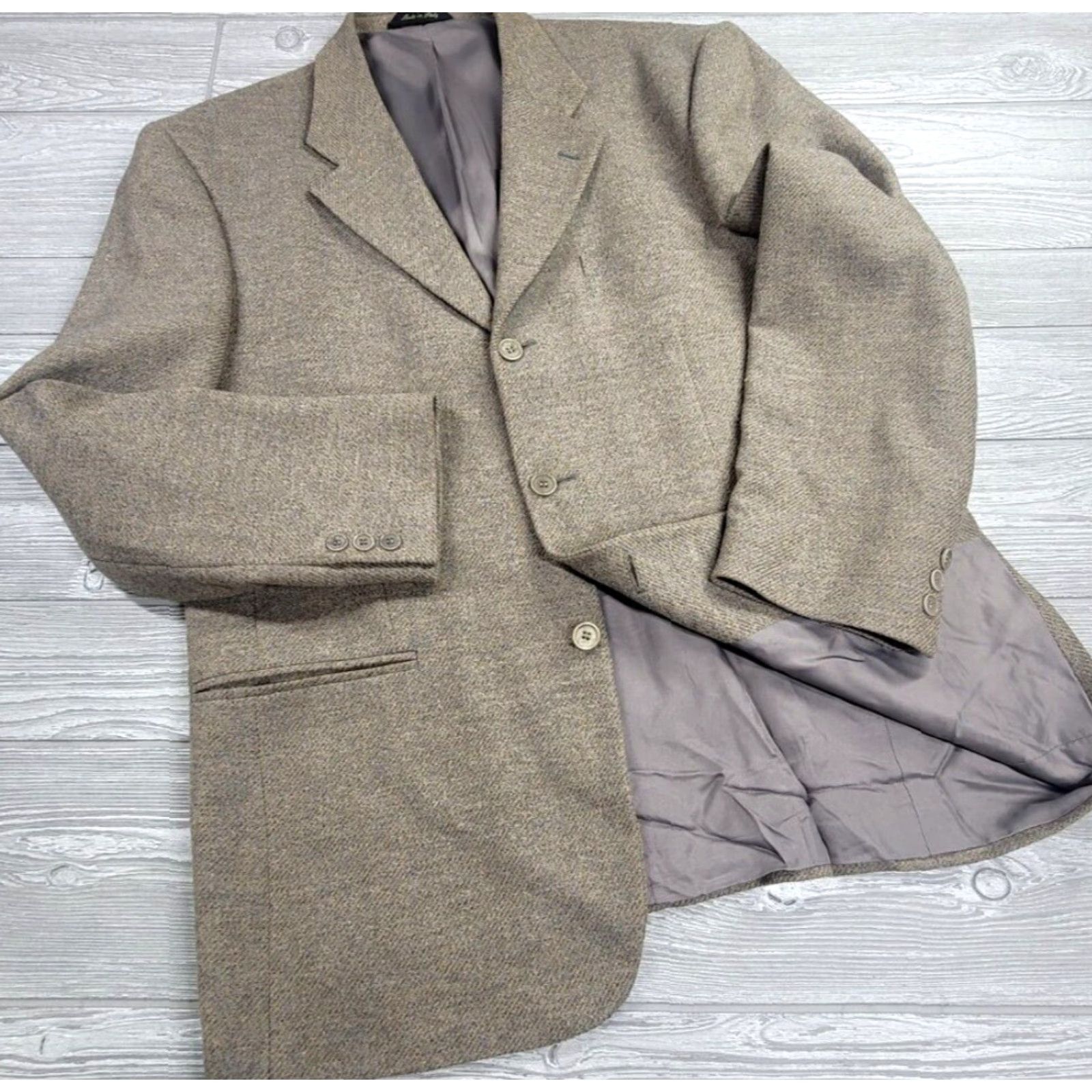 Vintage Metropolitan View Blazer Wool Tweed Brown 44 R Men's One Piece Single-Breasted 3-Button Italy City Classic Vintage Style 90s (if applicable) Mens Size 44R - 2 Thumbnail
