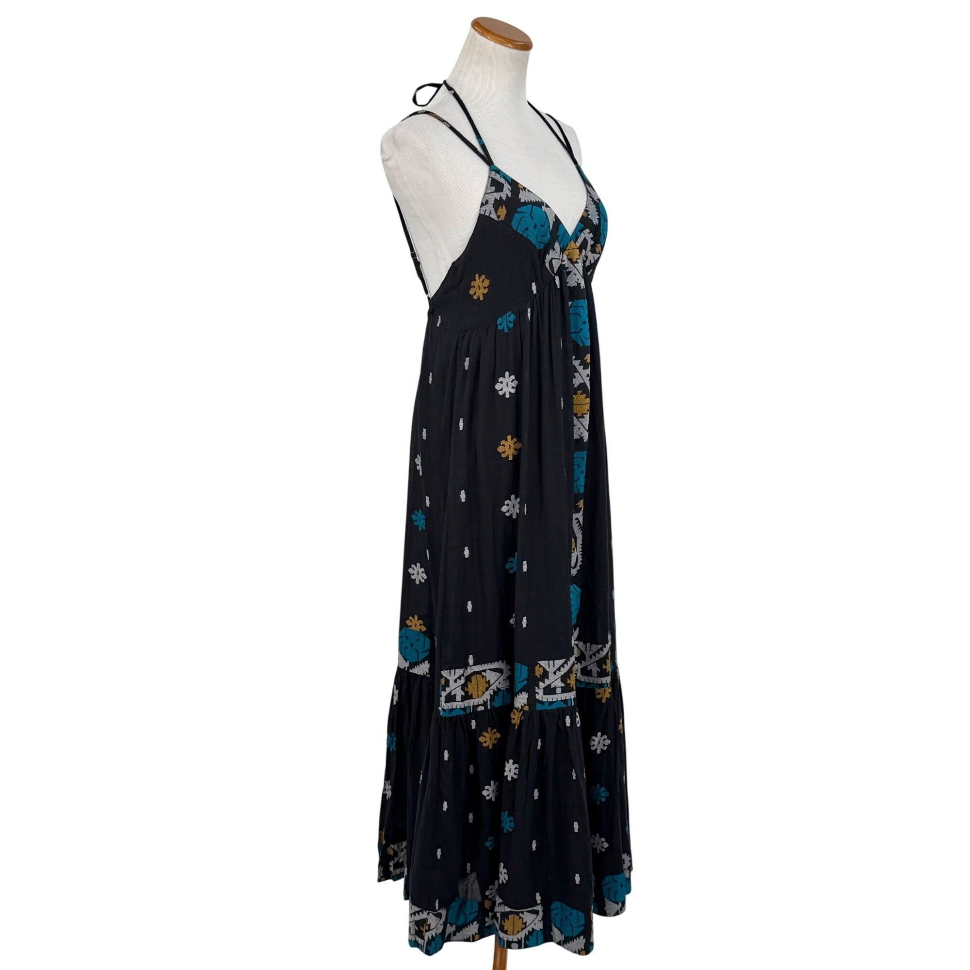 RARE NWT Vtg Free People Black Embroidered Maxi Dress Coas