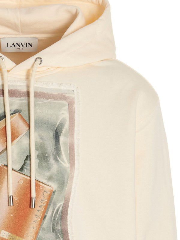 Lanvin o1y0225 Embellished Logo Hoodie in Ivory Size US L / EU 52-54 / 3 - 3 Thumbnail