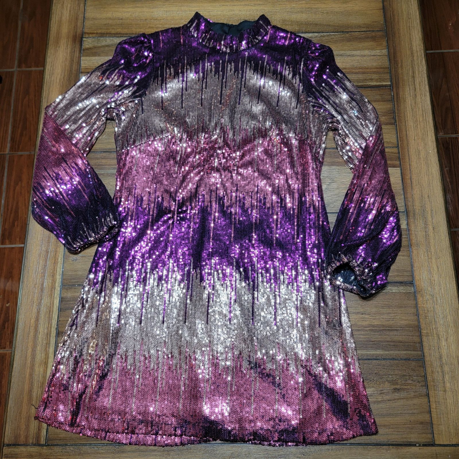 Other Maison Tara Pink & Tan Sequin LS Party Dress - Size 14 Size XL / US 12-14 / IT 48-50 - 2 Thumbnail