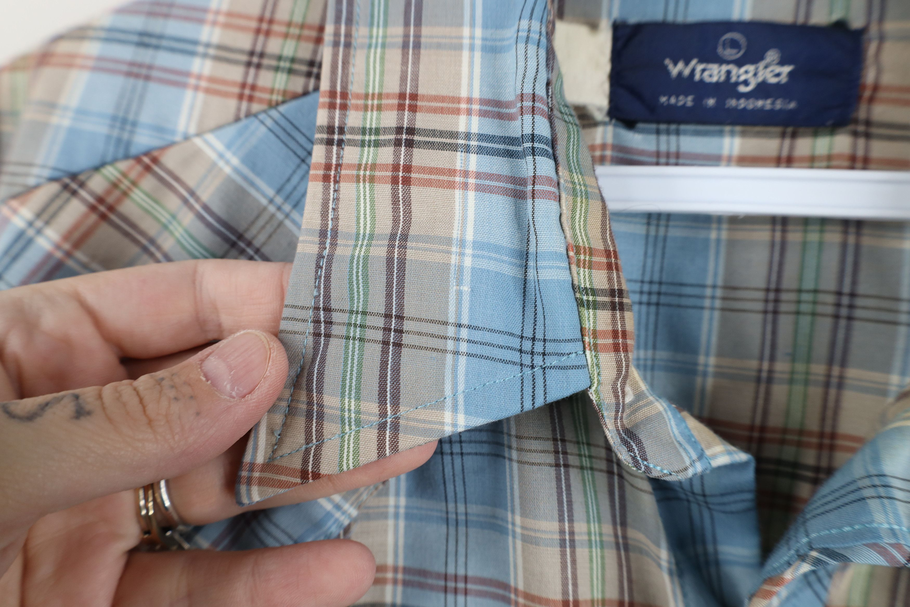 Wrangler Vintage 70s Wrangler Cowboy Snap Button Shirt Rainbow Plaid Size US L / EU 52-54 / 3 - 7 Thumbnail