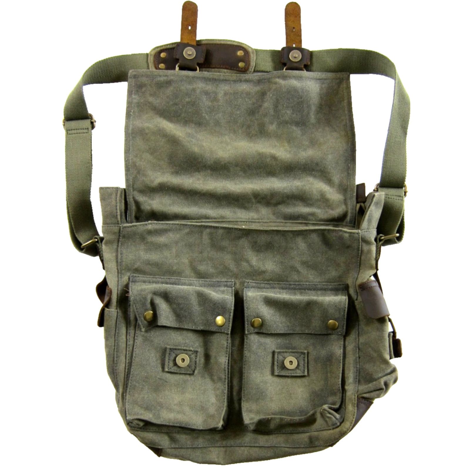 Vintage Kattee Canvas Leather Trim Zippered Camera Messenger Shoulder Bag Green Brown Size ONE SIZE - 5 Thumbnail