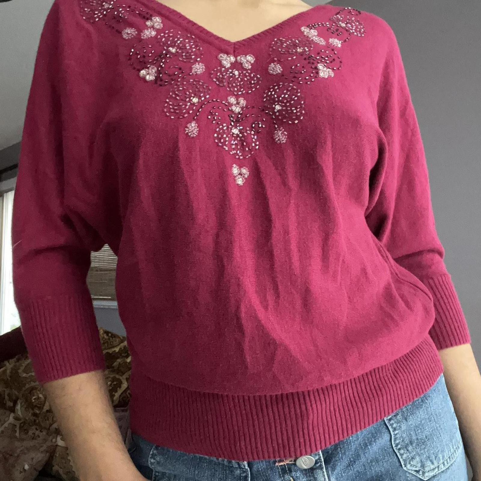 Lauren Conrad Burgundy sweater with beaded neckline Size S / US 4 / IT 40 - 3 Thumbnail