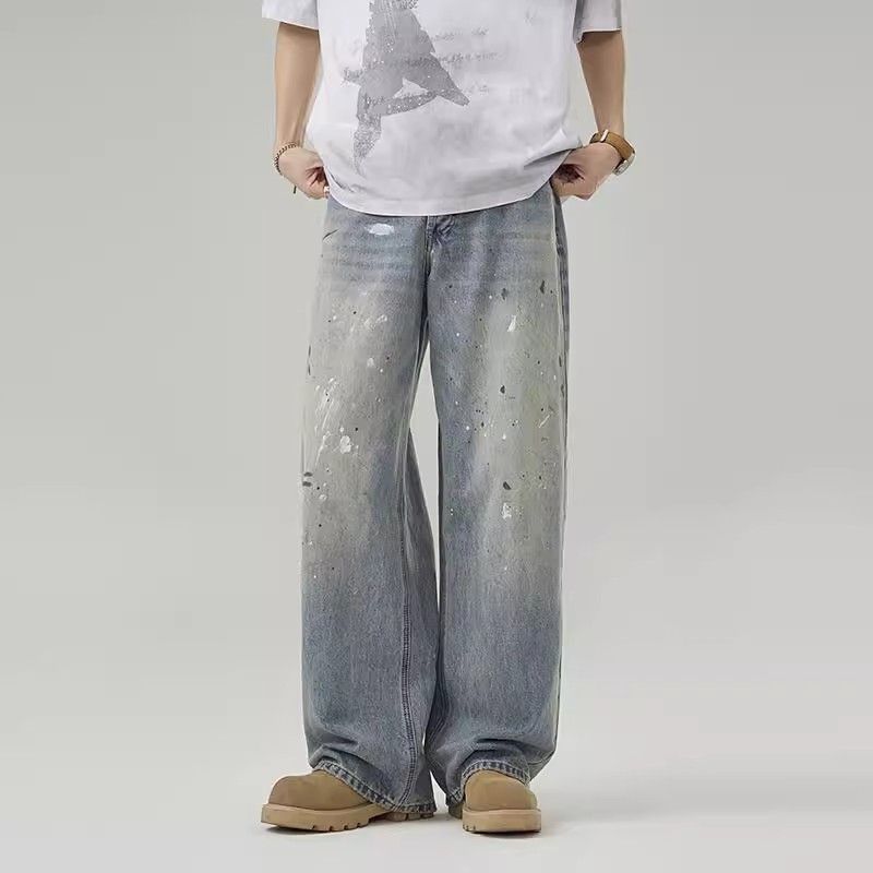 Japanese Brand American ink-splatter wash baggy wide-leg jeans for men Size US 32 / EU 48 - 1 Thumbnail