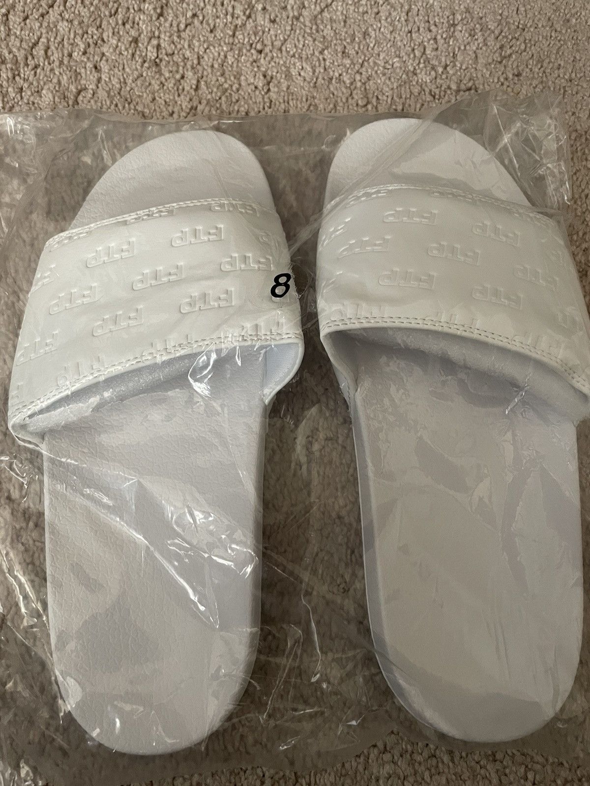Fuck The Population FTP Debossed All Over Logo Slides (White) Size US 8 / EU 41 - 1 Thumbnail