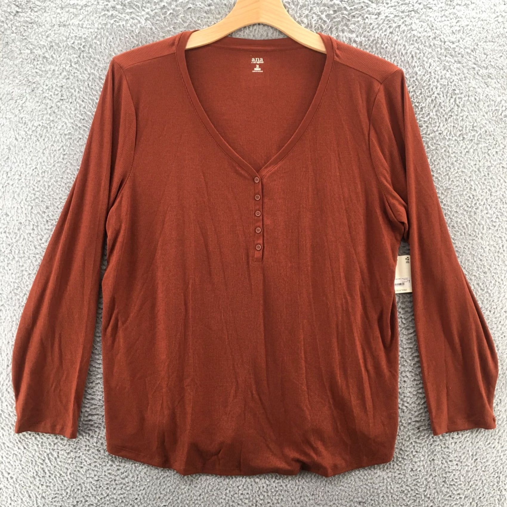 Vintage ANA A New Approach Henley Tunic T-Shirt Womens 3X Autumn Russet Ribbed Knit NEW Size XXL / US 16-18 / IT 52-54 - 2 Thumbnail