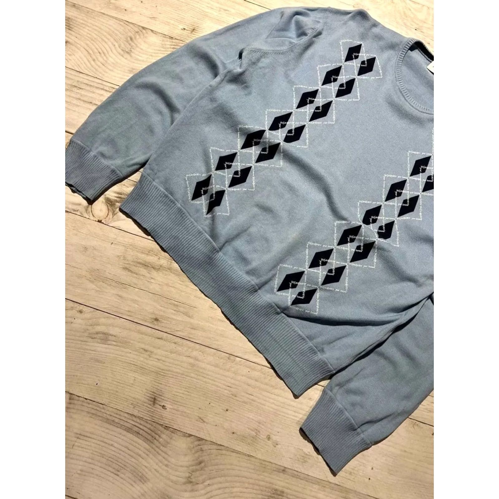 Yves Saint Laurent VINTAGE Saint Laurent Sweater Men's 2XL Crew Neck Blue YSL Logo Knit Pullover Winter Casual 2XL Mens Size US XXL / EU 58 / 5 - 7 Thumbnail