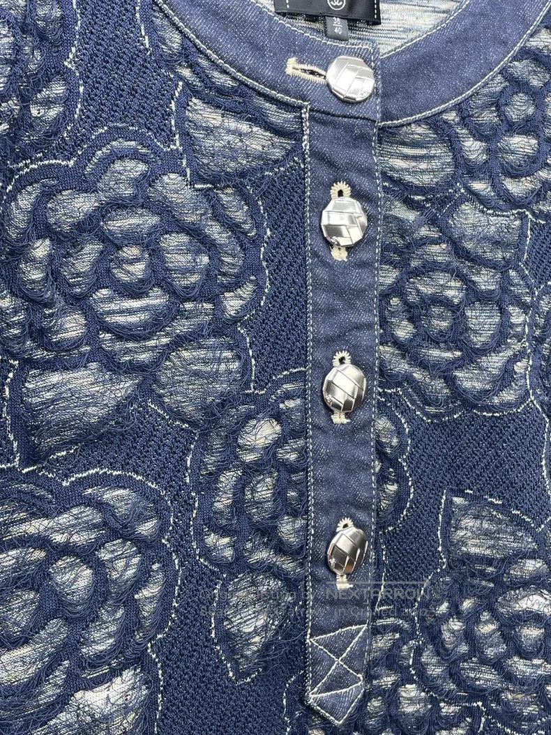 Chanel Chanel Heavy industry lace camelia denim stitching jacket Size XS / US 0-2 / IT 36-38 - 4 Thumbnail