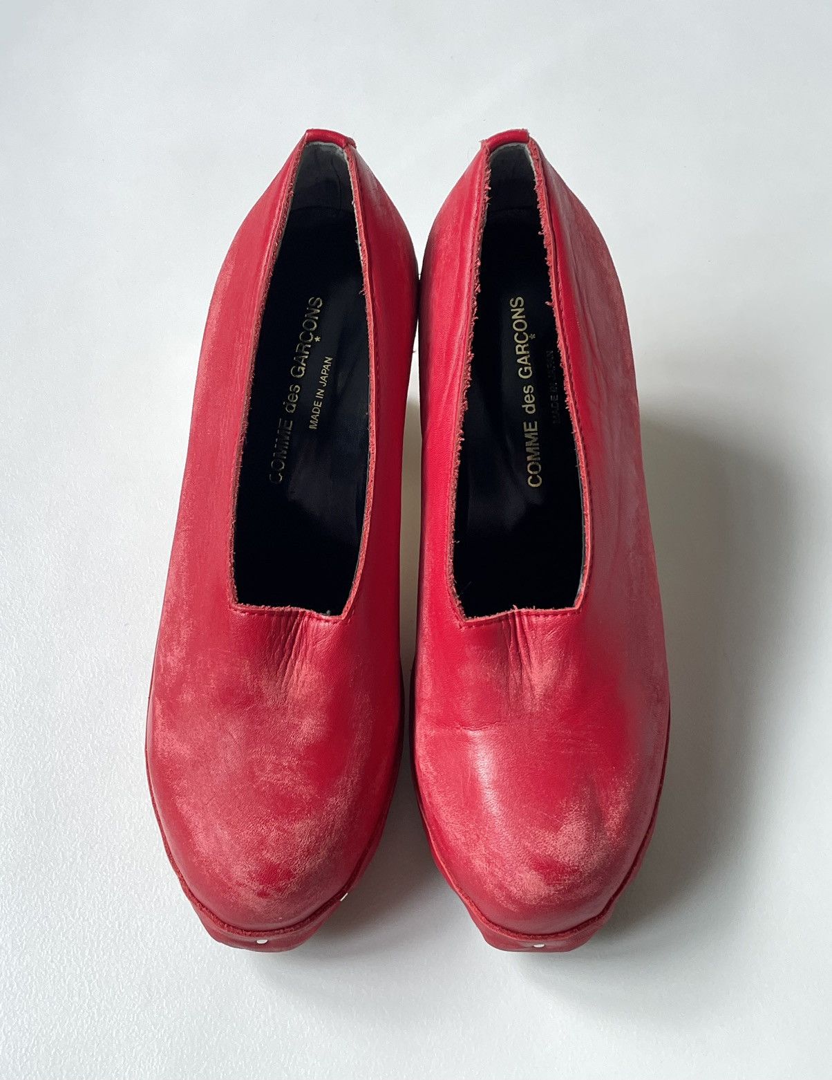 Comme des Garcons Distressed Leather Heeled Clogs Size US 7.5 / IT 37.5 - 6 Thumbnail