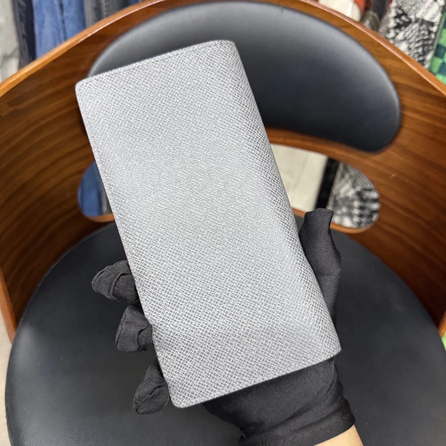 LV Gray Long Calf Leather Folding Wallet