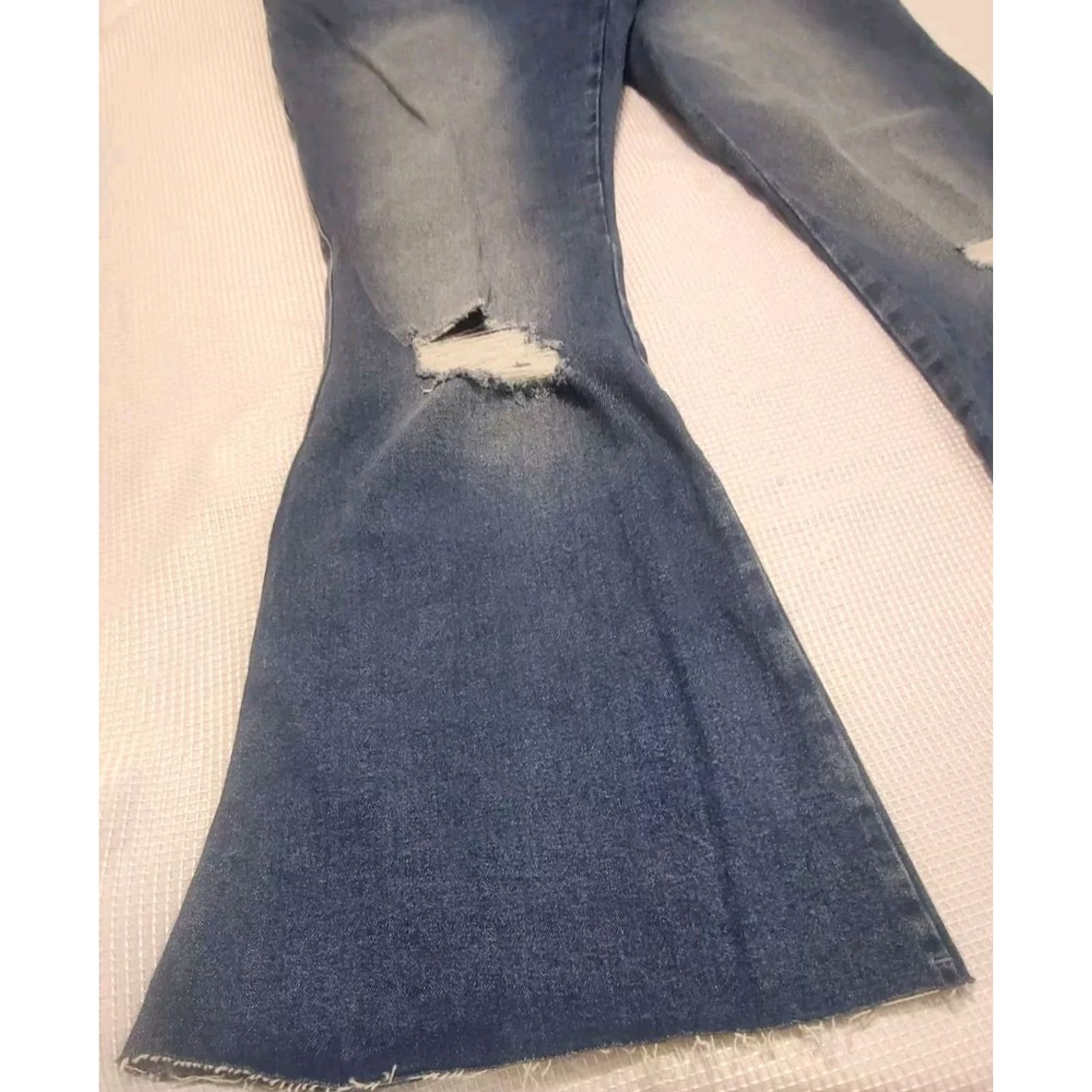 Dolls Kill VINTAGE Delia's By Dolls Kill Tall Bell Bottom High Rise Jeans XXL Blue Distressed Hippie 1990s Size 40" / US 18 - 3 Thumbnail