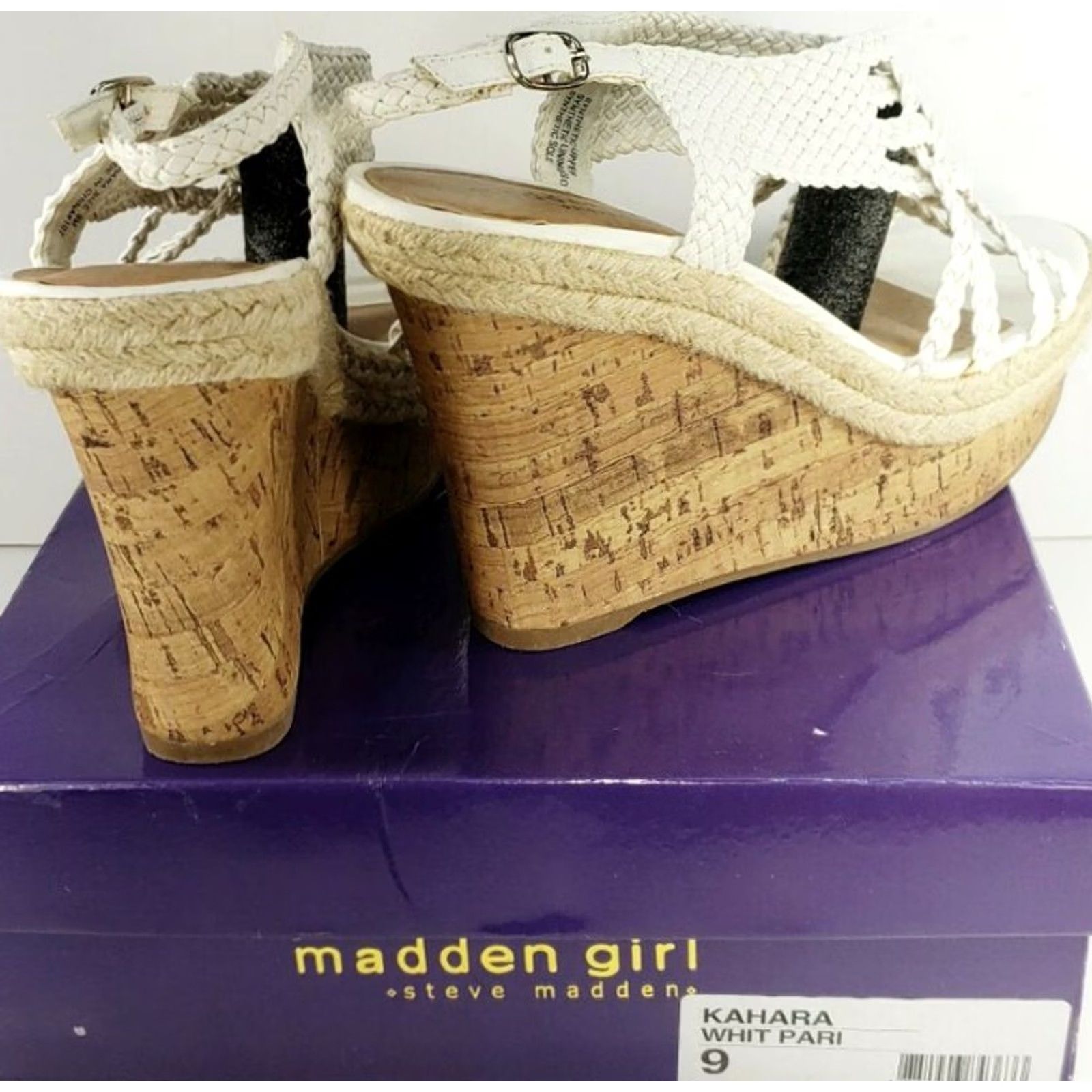 Vintage MADDEN GIRL Kahara Wedge Sandal Women’s Size 9M White New with Box Buckle Ankle Strap Comfort Size US 9 / IT 39 - 7 Thumbnail
