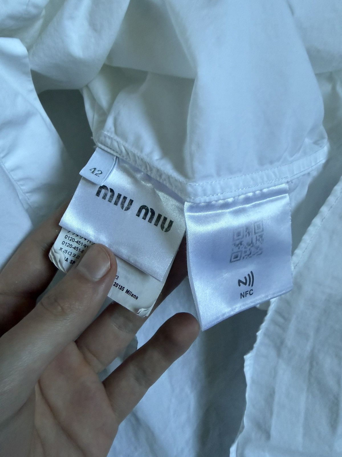 Miu Miu miu miu logo white button up cotton shirt Size US L / EU 52-54 / 3 - 4 Thumbnail