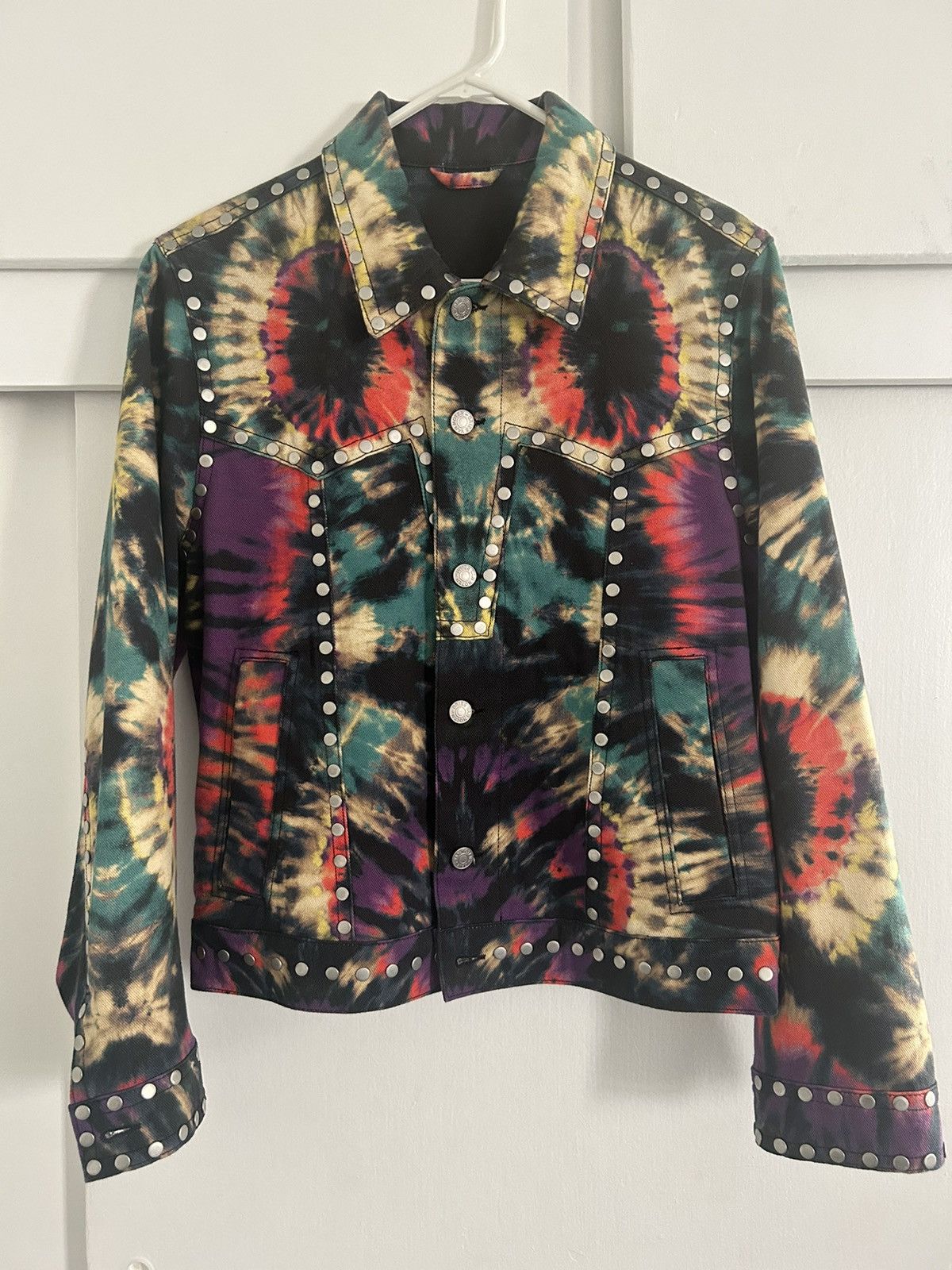 image of Dries Van Noten Studded Tie Dye Denim Jacket, Men's (Size Medium)