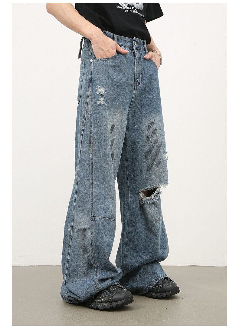 Japanese Brand × Jean Men's retro distressed dirty print straight jeans Size US 32 / EU 48 - 5 Thumbnail