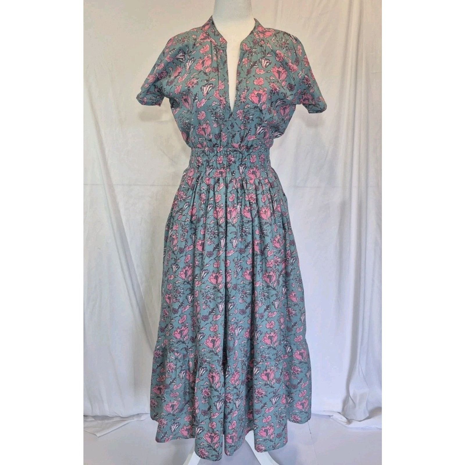 Other New India Collection Blue/Green Pink Cotton Maxi Dress XS Size XS / US 0-2 / IT 36-38 - 1 Thumbnail