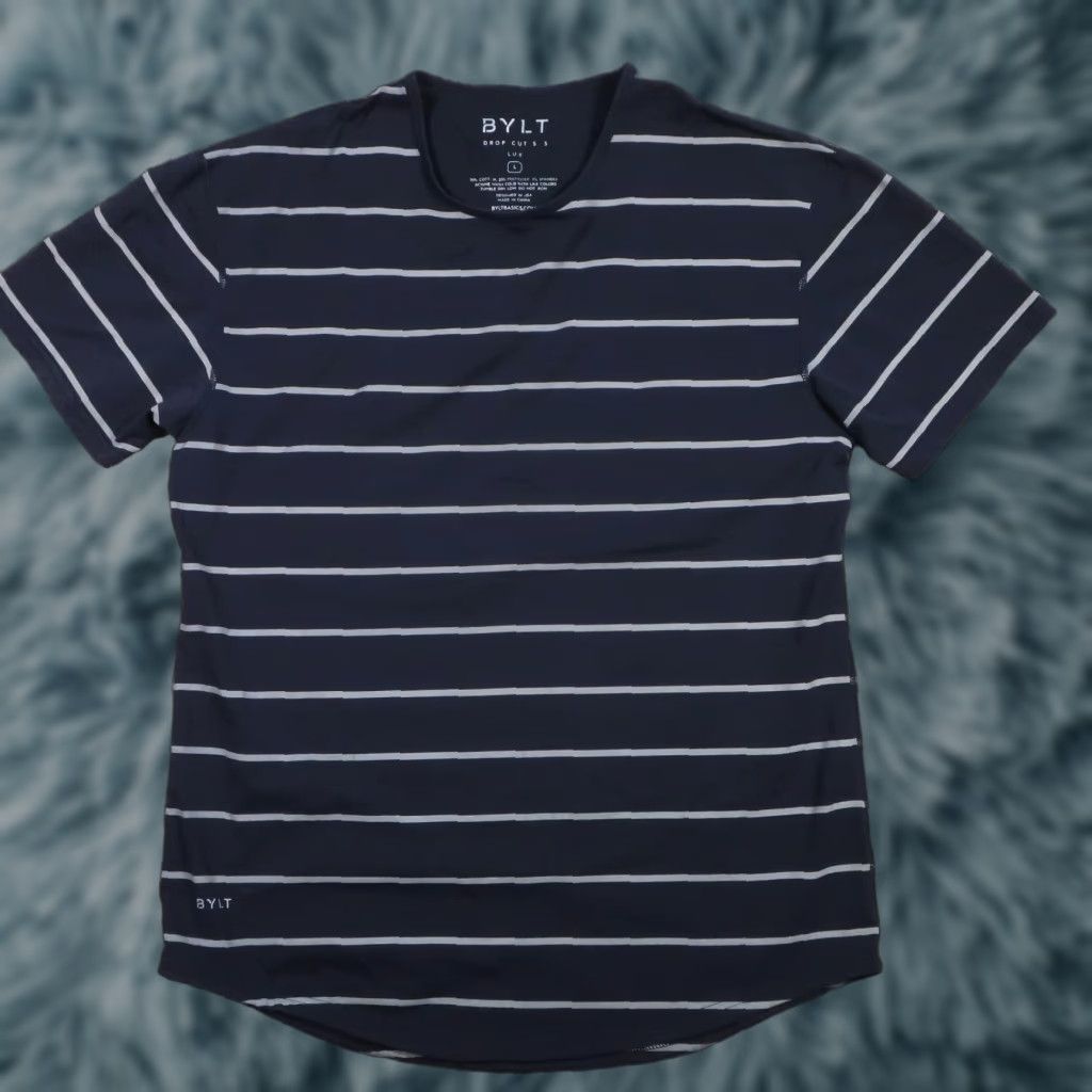 Vintage BYLT Shirt Mens L Crew Neck Short Sleeve Striped Black Gray Stretch Lightweight Cotton Polyester Spandex Athletic Logo T-Shirt Size US L / EU 52-54 / 3 - 1 Thumbnail