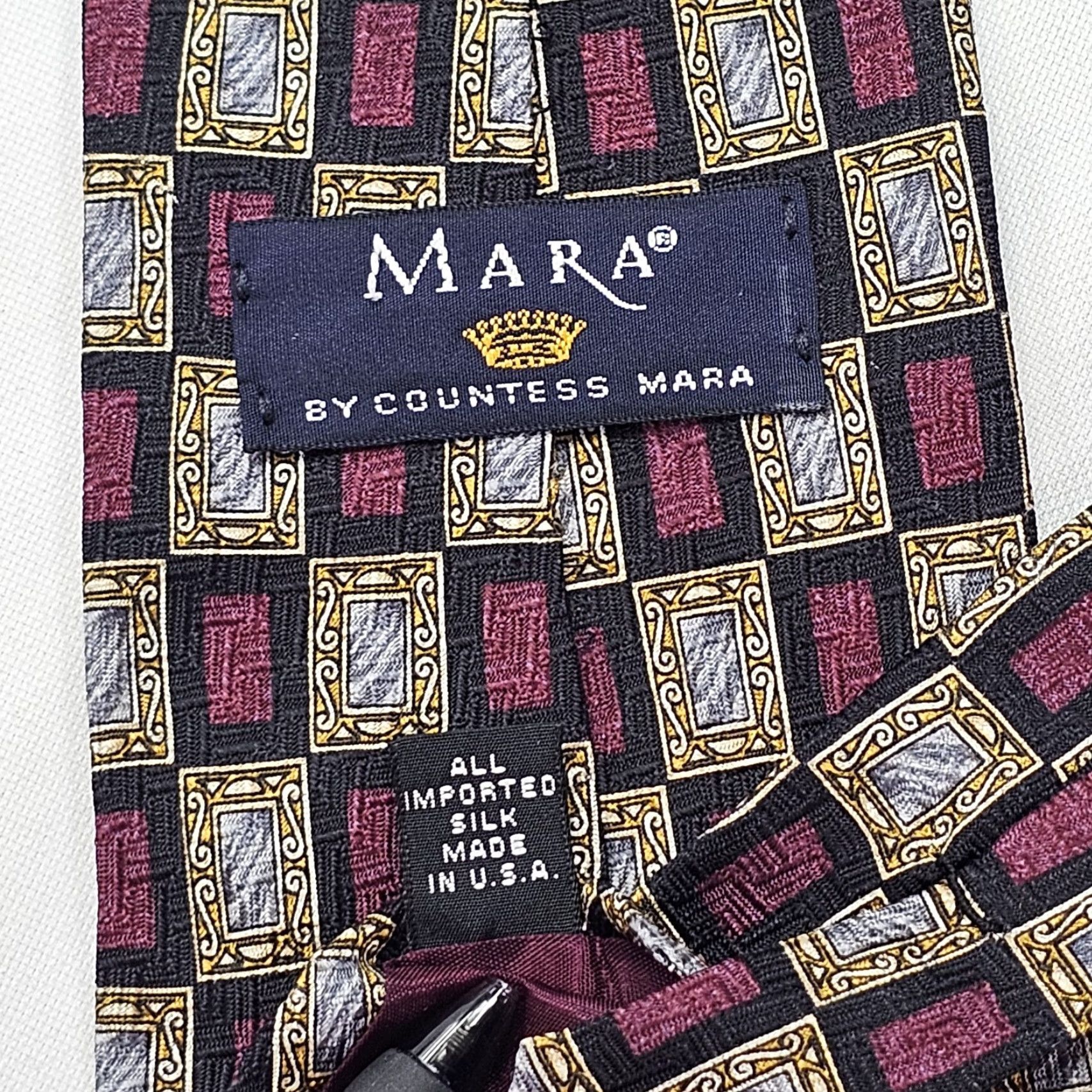 Countess Mara VINTAGE Countess Mara Necktie Men's Black Mirror Pattern Office Work Designer Silk USA Size ONE SIZE - 6 Thumbnail