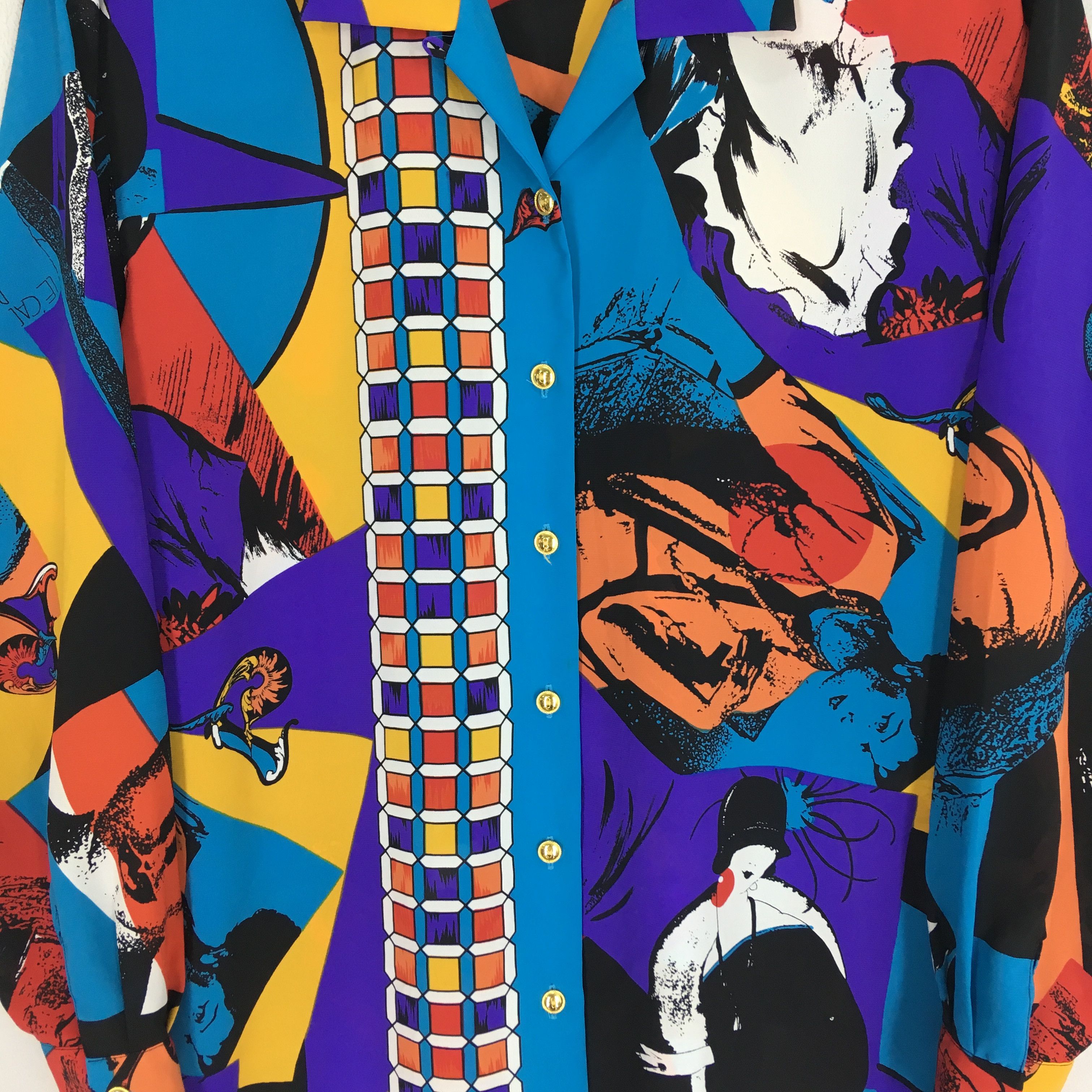 Vintage Novelty Baroque Polyester Shirt Multicolor Pop Art