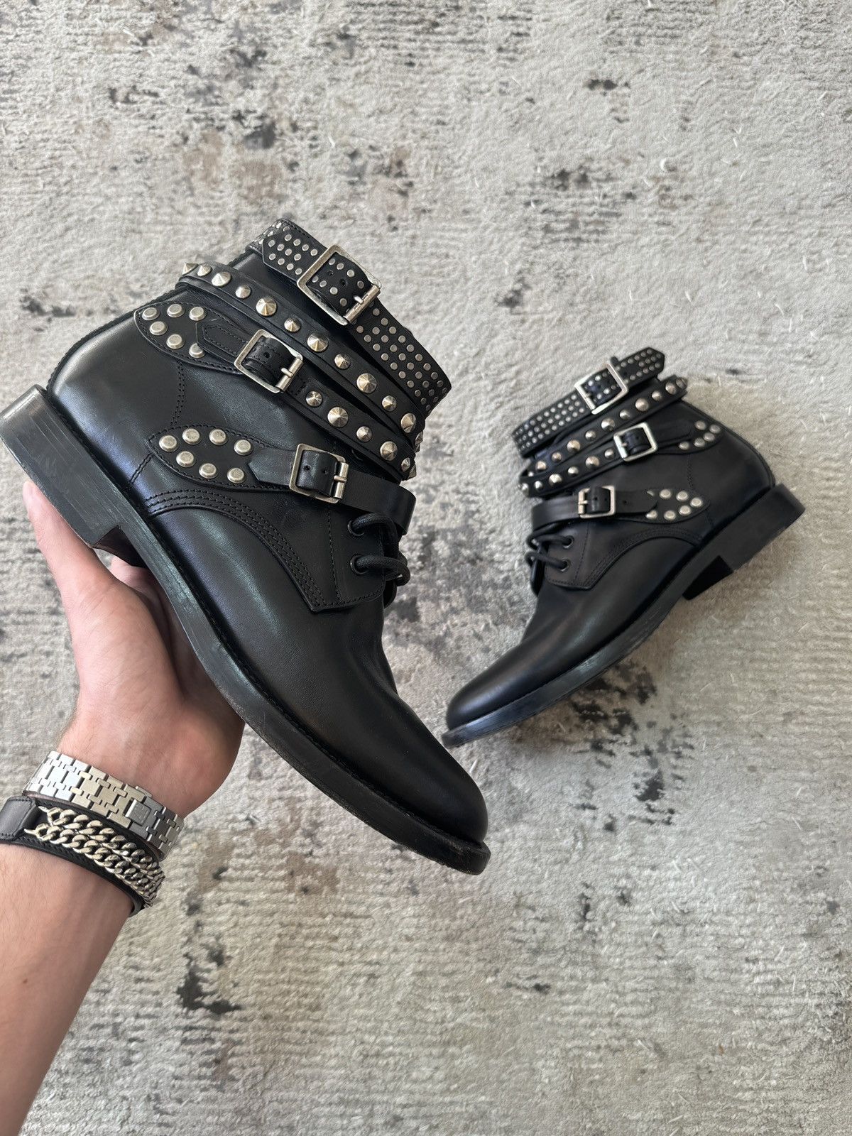 Saint Laurent Paris Saint Laurent Studded Combat Boots Size US 8.5 / EU 41-42 - 1 Thumbnail