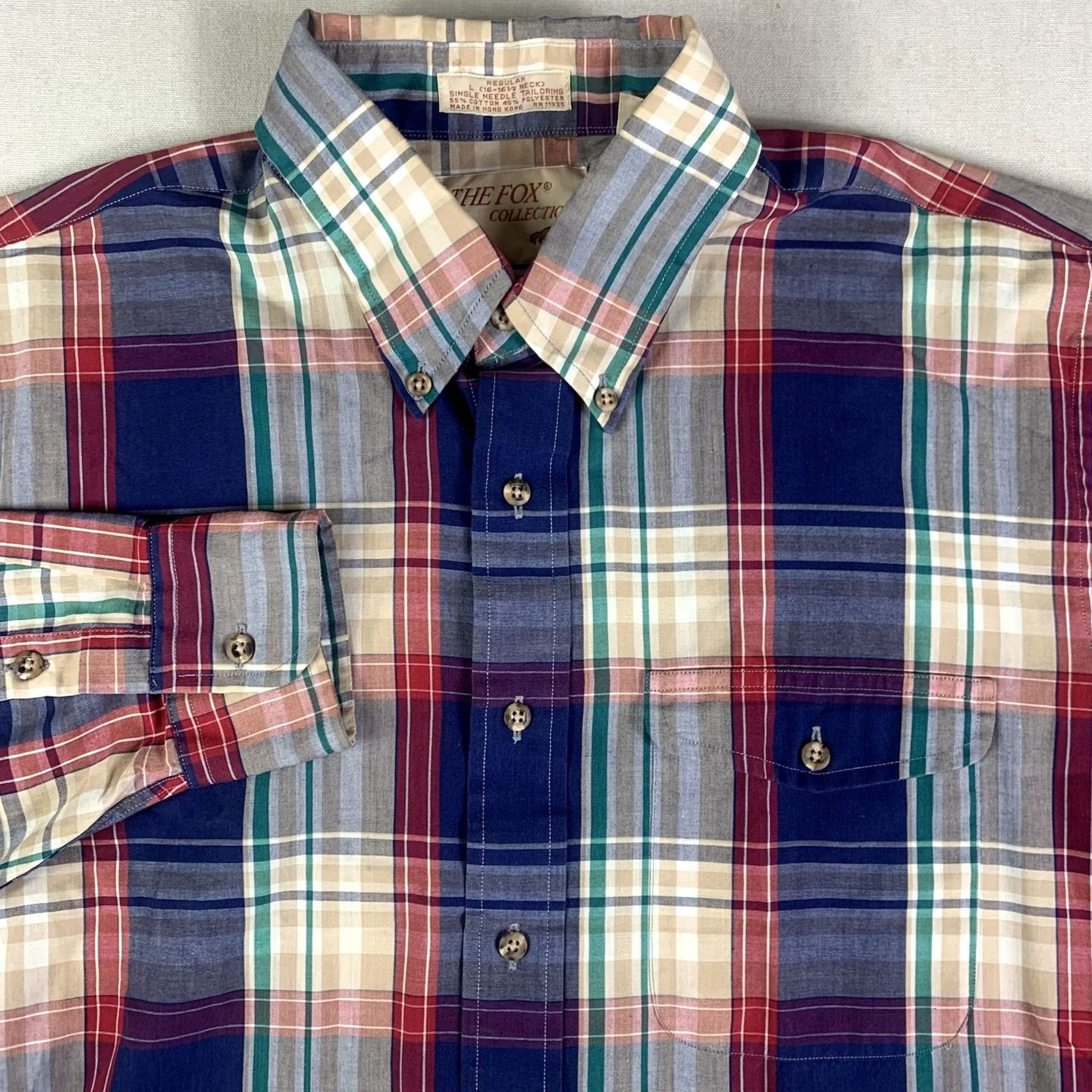 Vintage VINTAGE The Fox Collection Preppy Plaid Button-Front Shirt L Mens 1980s Multi Plaid Oxford Short Sleeve Size US L / EU 52-54 / 3 - 2 Thumbnail