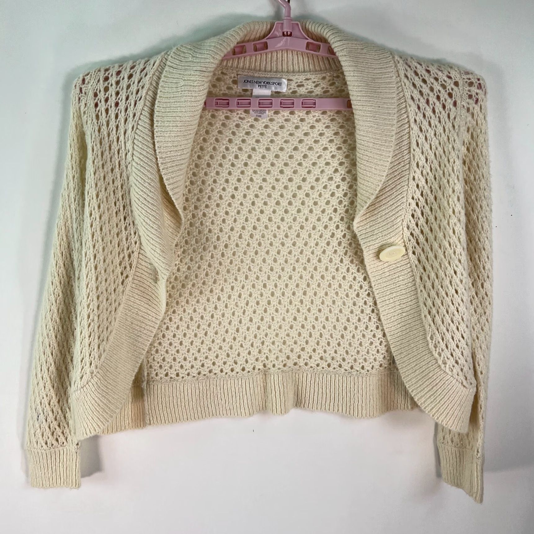 Jones New York Jones New York Womens Open Knit Cardigan Sweater Beige Size PM Casual Classic Size M / US 6-8 / IT 42-44 - 2 Thumbnail