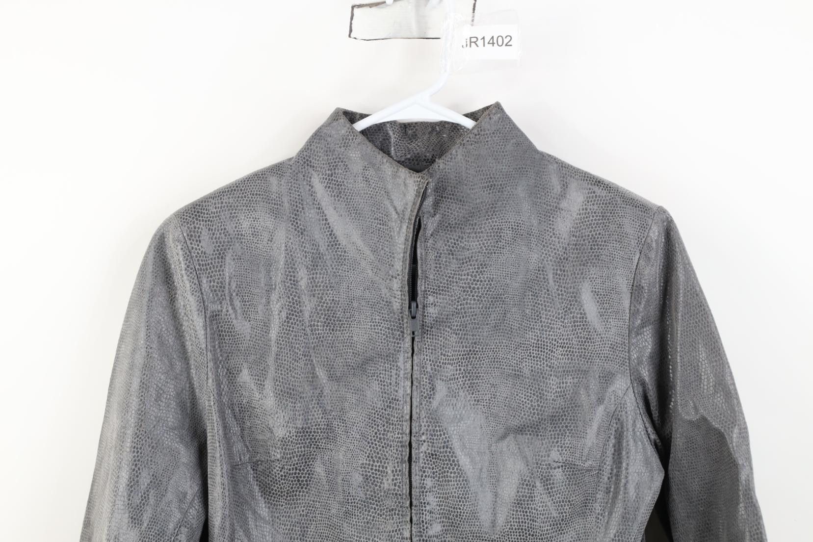 Express Vintage Y2K Express Leather Full Zip Bomber Jacket Gray Size L / US 10 / IT 46 - 2 Thumbnail