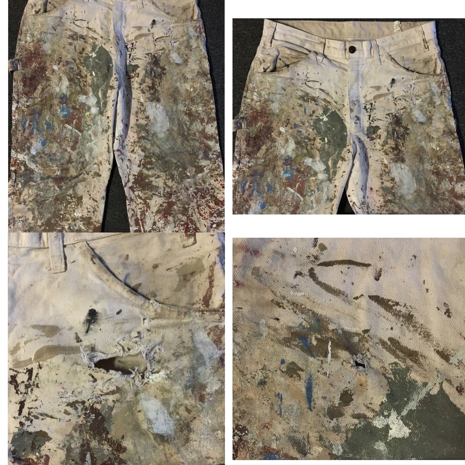 Dickies VINTAGE Dickies Thrashed Faded Distressed Paint Splatter Pants 32 Beige 90s Grunge Punk Skate Biker Carpent er Mens Pants Size US 38 / EU 54 - 8 Thumbnail