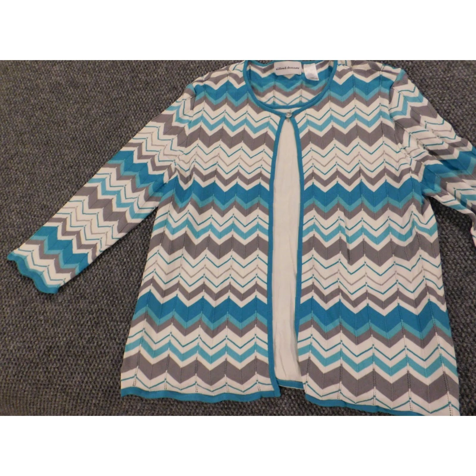 Vintage Alfred Dunner Sweater Ladies L Blue Striped Pullover Crew Neck Knitted Cotton Polyester Casual Regular Modern 90s? Size L / US 10 / IT 46 - 3 Thumbnail