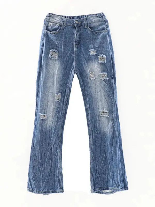 Japanese Brand Retro loose straight leg ripped jeans Size US 32 / EU 48 - 6 Thumbnail
