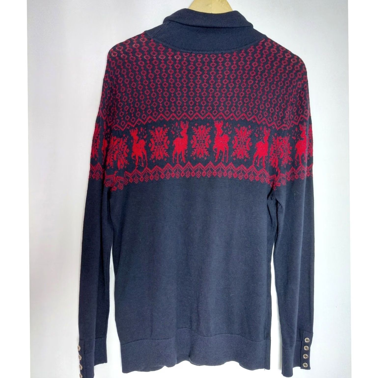Tommy Hilfiger TOMMY HILFIGER Stella Sweater Navy Red Knit Graphic Print Long Sleeve Size M Crew Neck Pullover Mens Size US M / EU 48-50 / 2 - 2 Thumbnail