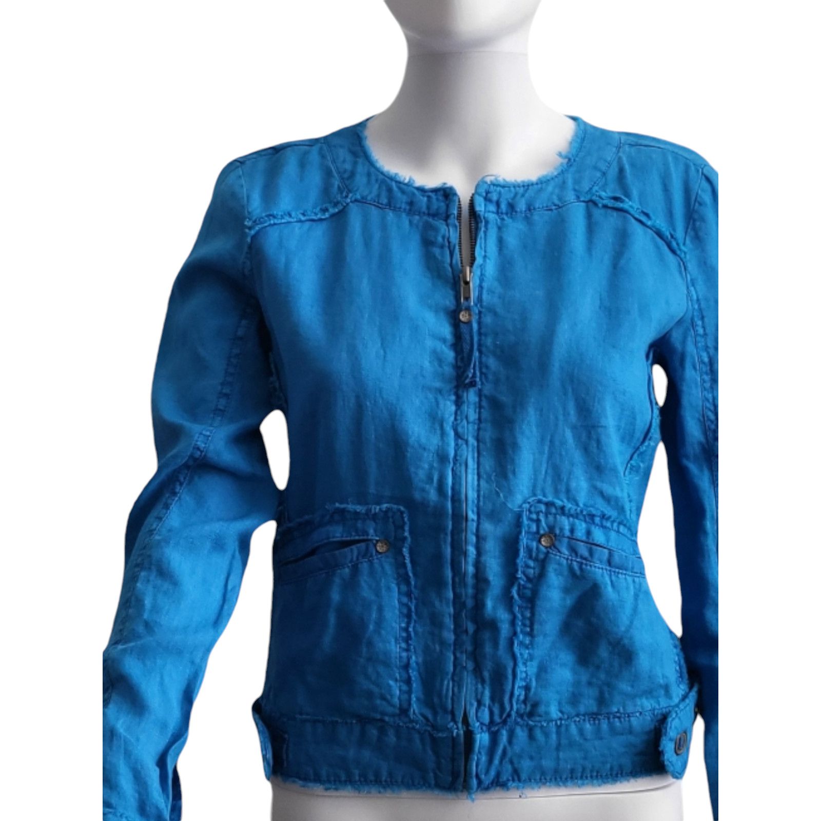 Michael Stars NWT MICHAEL STARS Cropped Moto 100% Linen Jacket Blue XS Size XS / US 0-2 / IT 36-38 - 13 Thumbnail