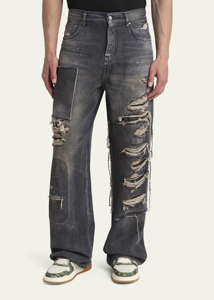 Amiri os11x0326 Distressed Stretch Straight-Fit Jeans in Black Size US 34 / EU 50 - 4 Thumbnail