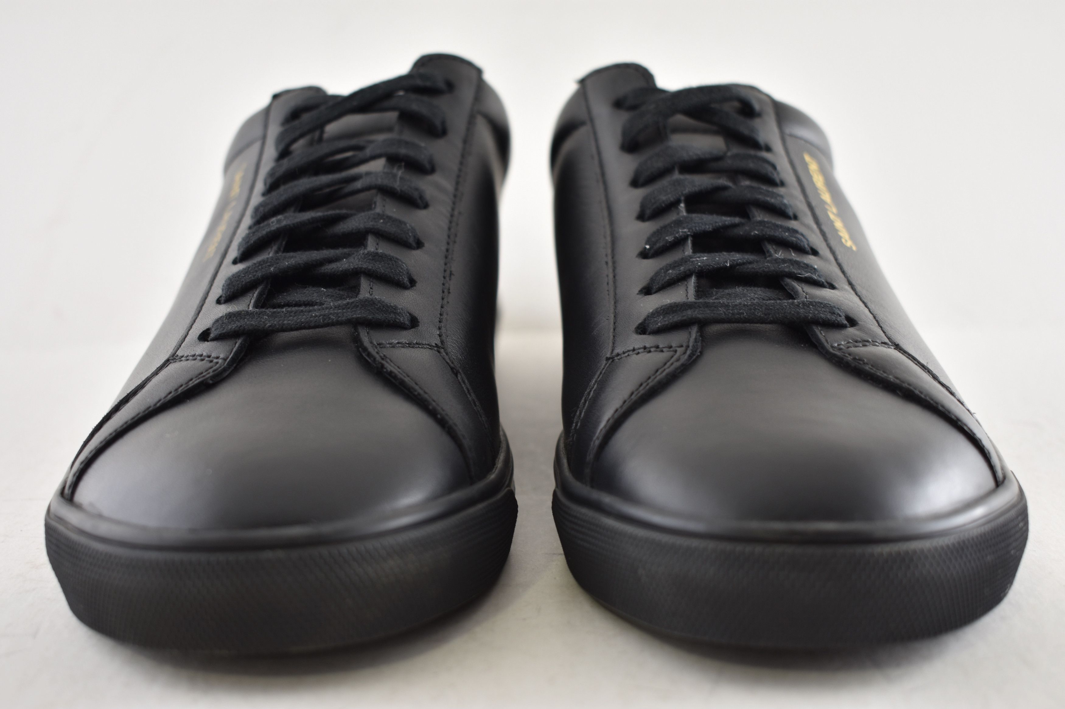 Saint Laurent Paris Andy Black Leather Gym Gold Logo Flat Low Top Sneaker 44 11 Size US 11 / EU 44 - 8 Thumbnail