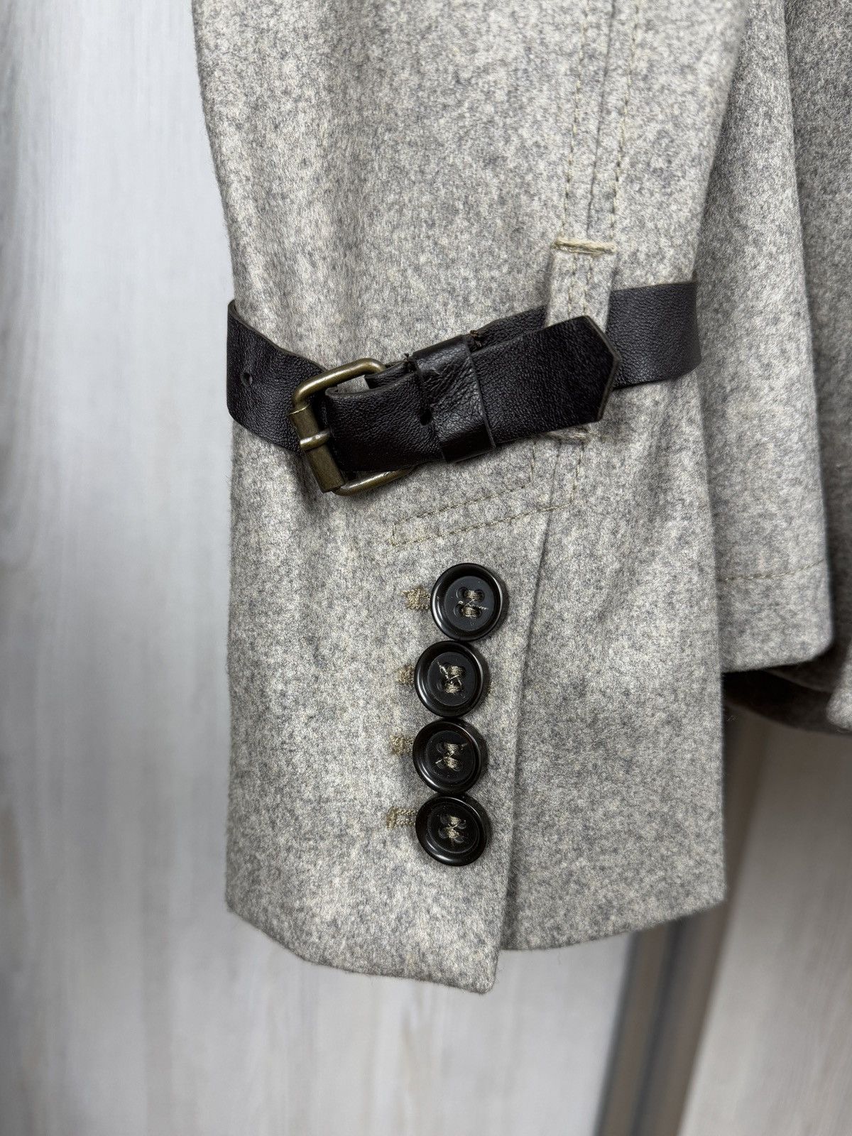 Other ChatCwin Grey Wool Double-Breasted Coat leather trim size 46 Size L / US 10 / IT 46 - 10 Thumbnail