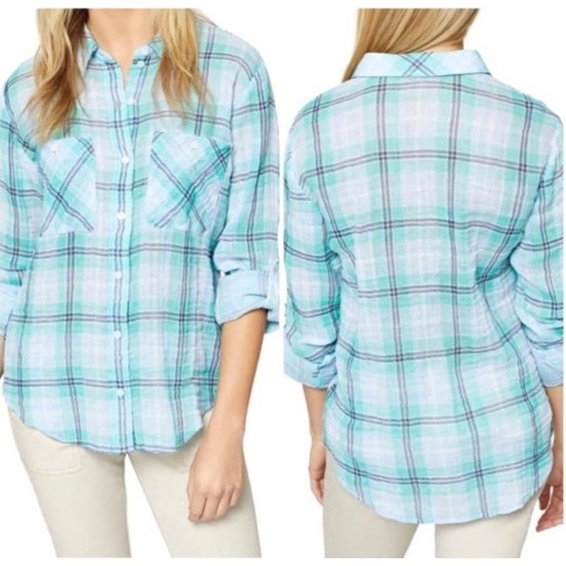 Sanctuary Sanctuary Green Plaid Boyfriend Shirt Button Up XL Size XL / US 12-14 / IT 48-50 - 5 Thumbnail