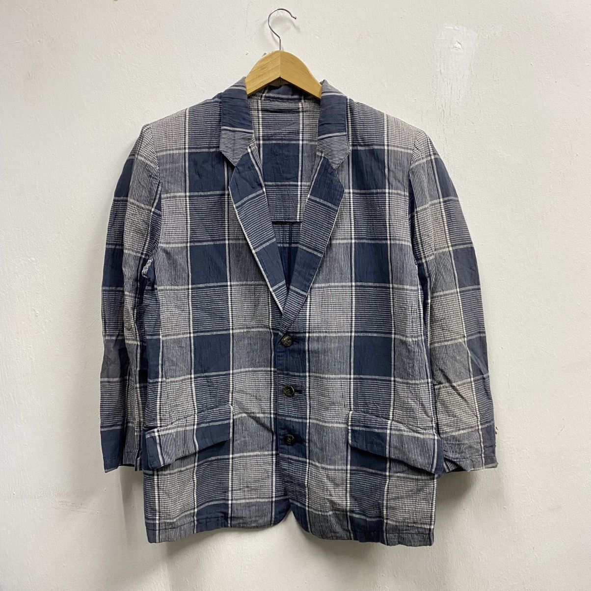 Issey Miyake vintage I.S. Issey Miyake gingham light layer blazer jacket Size 42L - 1 Thumbnail