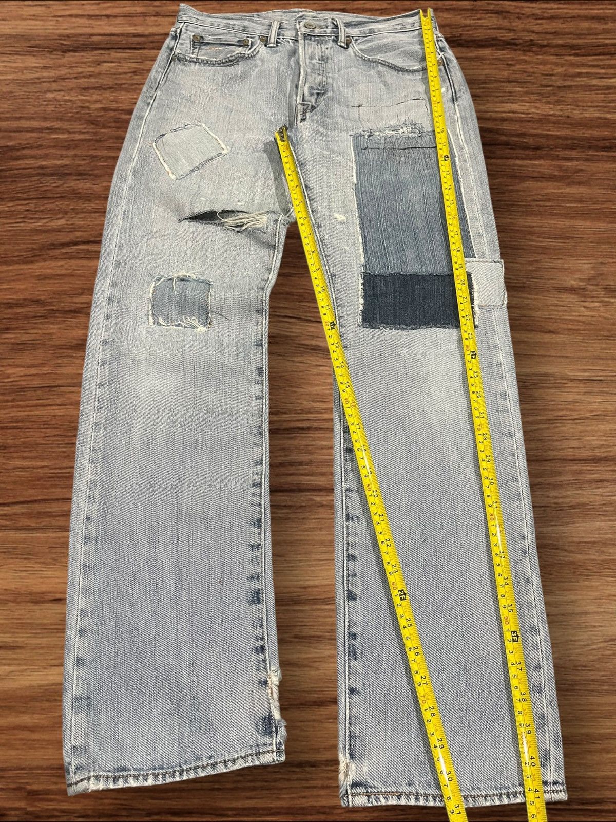 Levi's Vintage Levi’s 501 Sashiko Patchwork Light Blue Washed Jeans Size US 31 - 14 Thumbnail