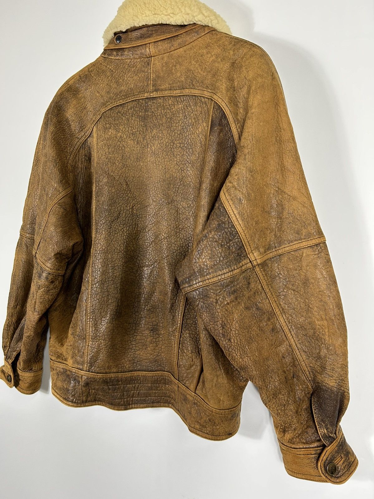 Leather ⚡️Vintage Button Zipper Distressed Leather Bomber Jacket Size US L / EU 52-54 / 3 - 14 Thumbnail