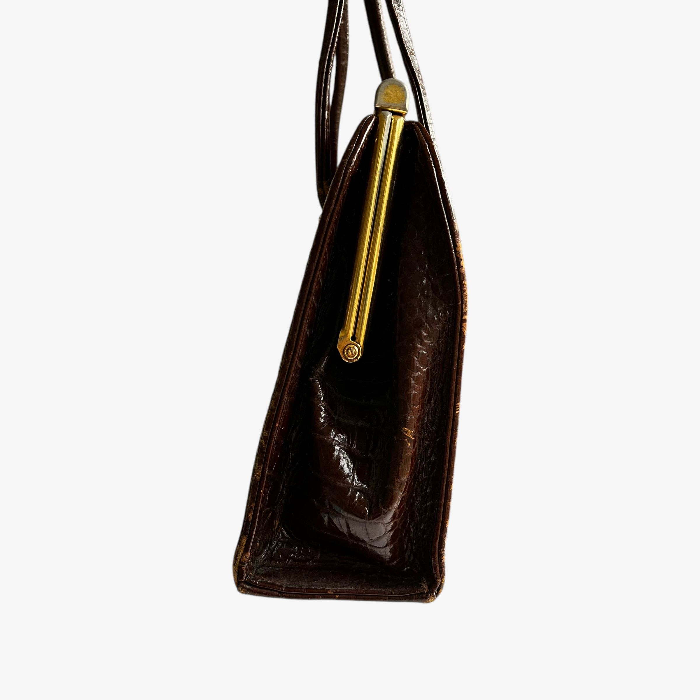 Other Vintage 1950s Crocodile Embossed Brown Leather Shoulder Bag Size ONE SIZE - 5 Thumbnail
