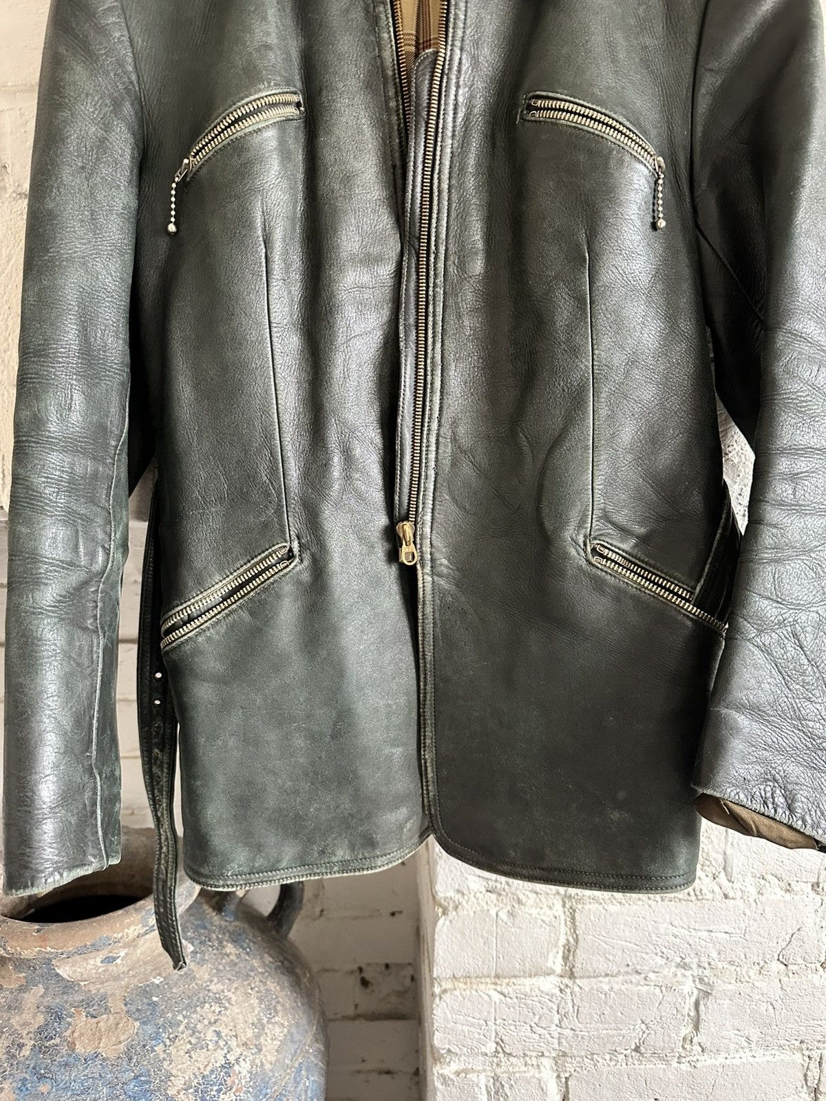 Vintage Vintage German Leather Jacket Biker Style Dark Green Size US L / EU 52-54 / 3 - 3 Thumbnail